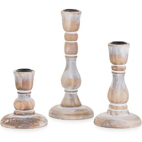NUPTIO Taper Candle Holders Wood: Set of 3 Rustic Wooden Candlestick Holder - Vintage Candles Stick Tapered Holder for Wedding Birthday Party Holiday Christmas Home Table Decor