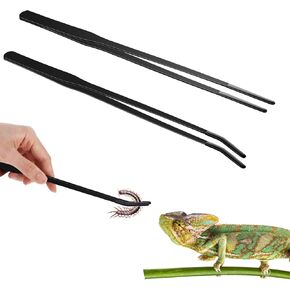 2 Pcs Feeding Tongs, 9.8 Inch Long Aquarium Tweezers with Rubber Tip, Bearded Dragon Aquarium Straight and Curved Long Tweezer, Terrarium Feeder Tool for Reptile - Silvery