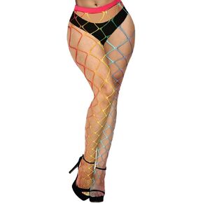 Benefeet Sox Womens Fishnets Rainbow Fishnet Tights Girls Sexy High Waist Fishnet Stockings Colorful Sheer Mesh Hollow Out Pantyhose Halloween Fish Nets Cosplay Christmas Party Outfits, Rainbow