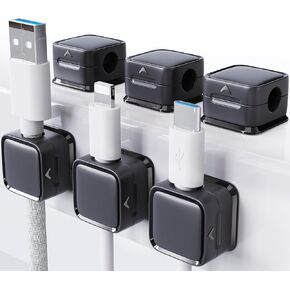 Cord Organizer Holder, 12 Pack Magnetic Desk Cable Clips Management, Phone Charging Cable Keeper, Strong Adhesive Wire Charger Holder for Nightstand, Kitchen Appliances, Office Supplies-Black