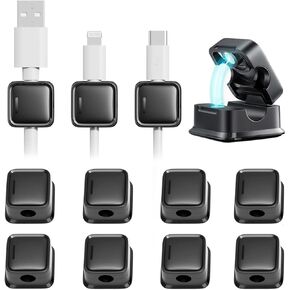 Cord Organizer Holder, 12 Pack Magnetic Desk Cable Clips Management, Phone Charging Cable Keeper, Strong Adhesive Wire Charger Holder for Nightstand, Kitchen Appliances, Office Supplies-Black