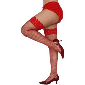 Women’s Fishnet Stockings for Thigh High Girls Mesh Stockings with Silicone Lace Top
