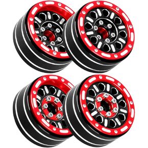 RC 1.2 Beadlock Wheel Rims Adjustable 4 Offsets Rims for 1/18 TRX4M 1/24 SCX24 RC Crawler Car,1.2 Beadlock Wheel Hub Rim Adjustable 4 Negative Offsets Rims (4pcs Black with Red)