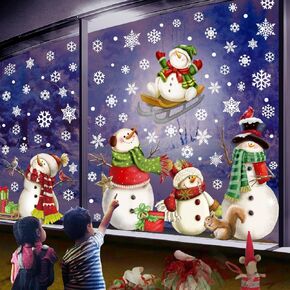 Christmas Snowflake Stickers，Snowman Window Decals，Window Stickers for Windows Glass，Winter Window Cling，Christmas Decorations Holiday,Christmas Window Clings (Snowman)