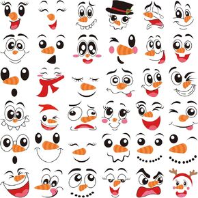CCINEE 36pcs Christmas Snowman Face Stickers, Xmas Snowman Stencil for Crafts Self Adhesive Window Decals Christmas Stickers for Home Wall Kitchen Decorations