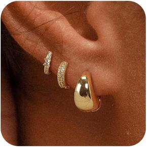 6 Pairs 14K Gold Hoop Earrings for Women,Chunky Hoop Earrings Multipack Hypoallergenic,Lightweight Hoop Earrings for Women Gold Jewelry Gifts