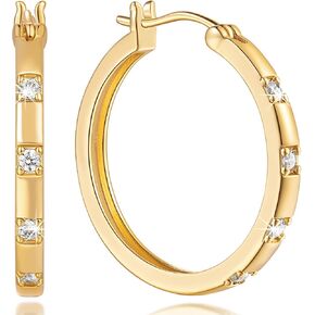 14K Gold Hoop Earrings for Women’s Hoop Earrings Small Gold Hoop Earrings with CZ Stones 14K Gold Earrings Gifts for Women 20mm 25mm