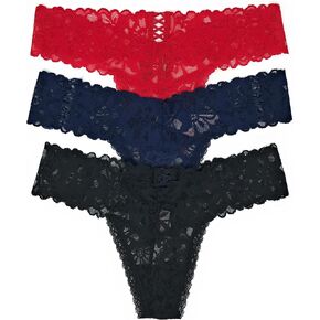 Victoria's Secret The Lacie Thong Panty Set of 3 Small Red Cross / Ensign Cross / Black Cross