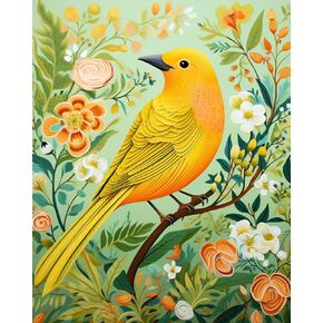 Bright Yellow Bird with Green Floral Paint by Numbers Kits 16x20 inch Canvas Romantic DIY Oil Painting for Kids, Students, Adults Beginner with Brushes Acrylic Pigment Drawings Gift(without Frame)