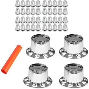 Chrome Rear Wheel Axle Hub Cover Kit for Semi-Truck 22.5" & 24.5" Wheels 33mm Nut Covers ABS Plastic Set of 4