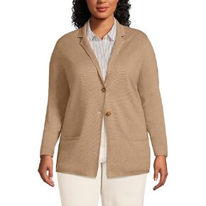 Lands' End Women's Fine Gauge Cotton Button Front Blazer Sweater