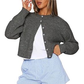 Women Y2k Crop Cardigan Sweater Crop Button Down Cardigan Cute Long Sleeve Sweater Open Front Lightweight Knit Tops