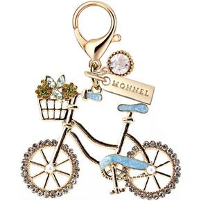 MC435 Little Crystal Lady Bicycle Lobster Clasp Charm for Women with Velvet Bag (Green,1 Piece)