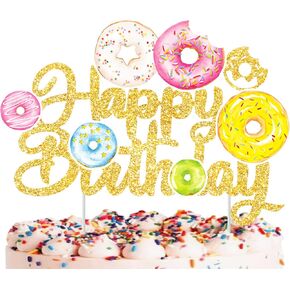 Donut Happy Birthday Cake Topper Donut Birthday Party Decoration Pink Donut Birthday Cake Topper for Sweet Donut Theme Birthday Party Baby Shower Supplies