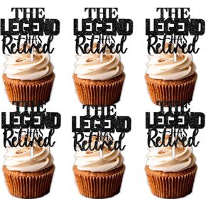 18pcs Black Glitter Silhouette Cupcake Topper The Legend Has Retired Theme Decor Supplies Male Going Away Father's Day Family Party Decorations