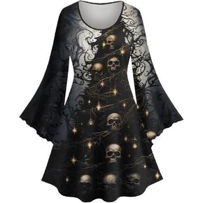 Women's Plus Size Gothic Style 3D Print Flare Slleves A Line Graphic Dress