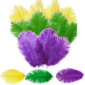 15 Pcs Mardi Gras Ostrich Feathers for Crafts, 6-8 inch Colorful Feather Purple, Green, Gold Feathers for Mardi Gras DIY Crafts, Vase, Party Centerpieces
