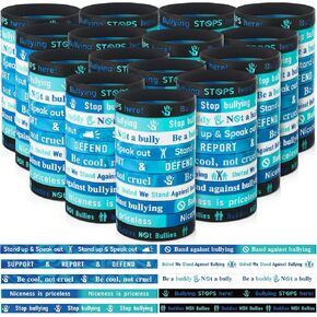 200 Pcs Anti Bullying Wristbands Bulk Against Bullying Silicone Bracelet 10 Styles Unisex Stretchy Motivational Silicone Wristbands for Anti Bullying Awareness Fundraising