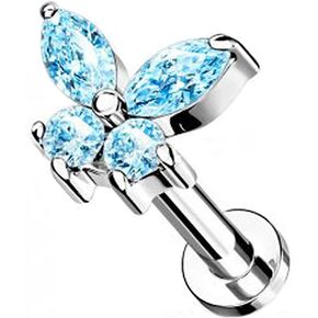Butterfly 316L Surgical Stainless Steel Labret Monroe Piercing Studs for Women Girls Men Crystal Cubic Zirconia Tragus Cartilage Nose Helix Stud Earring Dainty Body Jewelry 16G