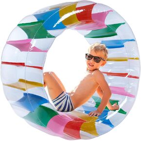 Giant Inflatable Wheel Roller 43" Colorful Water Wheel Swimming Pool Roller Toy Rolling on The Lawn Giant Colorful Pool Toy Water Toy for Beach Human Hamster Wheel Indoor Outdoor Fun Toys