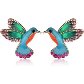 AILUOR Cute Enamel Crystal Hummingbird Bird Stud Earrings, Colorful Metal Animal Ear Studs Statement Jewelry for Women