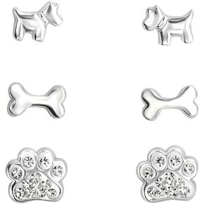 925 Sterling Silver Set of 3 Pairs Children's Dog Stud Earrings