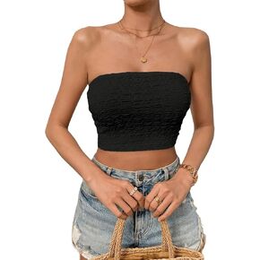 سترة SweatyRocks النسائية الكاجوال بدون أكمام Smocked Bandeau Top بدون حمالات ذات مقاس نحيف وقمصان قصيرة