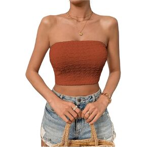 سترة SweatyRocks النسائية الكاجوال بدون أكمام Smocked Bandeau Top بدون حمالات ذات مقاس نحيف وقمصان قصيرة