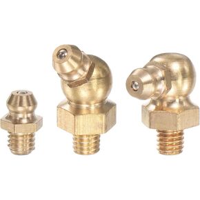 uxcell 15pcs Brass Straight and Angled Grease Fitting M10x1mm Metric Thread Straight 90 Degree 45 Degree Hydraulic Grease Nipple Accessories