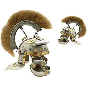 Roman Centurion Steel Helmet White Plume and Liner Brass & Silver Polish Finish Rustic Vintage Home Decor Gifts