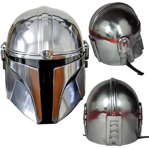 خوذة ماندالورية 18 قياسًا من الفولاذ من العصور الوسطى خوذة بوبا فات ماندالوريان، طلاء فضي للعب الأدوار وحفلات الهالوين in Kuwait