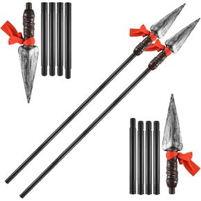 2 Sets 60" Spartan Spear, Adult Roman Plastic Spear,Detachable Costume Native American Spear Warrior Weapon Cosplay Accessory Black