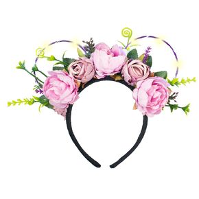 JIAHANG LED Christmas Mouse Ear Headband with Red Velvet Bow, Light Up Festival Costume Headwear for Women Girls