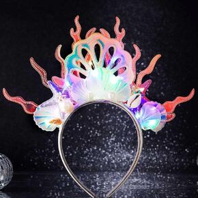 GORTIN Light Up Starfish Headband LED Seashell Headbands Glow Coral Hair Band Mermaid Costume Hair Accessories for Women and Girls