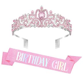 Birthday Sash, Birthday Crown, Birthday Sash for Women, Birthday Girl Sash, Birthday Tiara for Women, Birthday Headband, Birthday Sash and Crown, Happy Birthday Sash, Pink Birthday Sash Accessories
