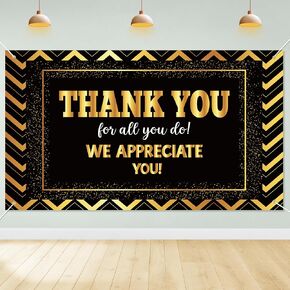 WATINC Xtralarge Thank You for All You Do Backdrop Banner, 79 X 45 Inch Black Gold Employee Appreciation Background Decor, We Appreciate You Teacher Doctor Nurse Staff Thanks Party Decorations
