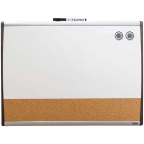 Quartet Combination Magnetic Whiteboard & Corkboard, 17" x 23", Combo White Board & Cork Board, Black/Silver Frame (79370)