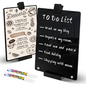 Desktop Dry Erase Board, 8 x 12 Inch Black Acrylic Dry Erase Board with Stand, Reusable Desk Notepad for Home Office - 1 Pack