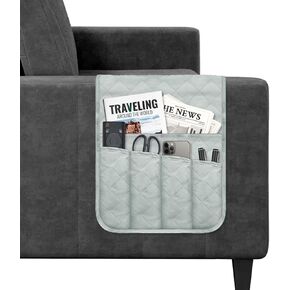 Boczif Sofa Armrest Organizer Non-Slip, Remote Control Holder Caddy for Couch Recliner Armchair Sofa Caddie, Bedside Storage with 5 Pockets for Magazine, Tablet, Phone, iPad, Books(Grey)
