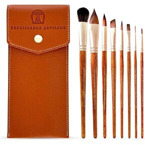 Maestro Series - Sable Watercolor Brushes 8Pcs Kolinsky Sable Performance Brush Set, Outstanding Color Flow, Durable Performance & Precision Shape Retention
