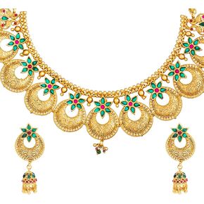 Bodha Traditional Indian Handcrafted Antique Gold Plated Traditional Kundan,CZ, Studded Jewellery Necklace set With Matching Earring For Women (SJN_151)