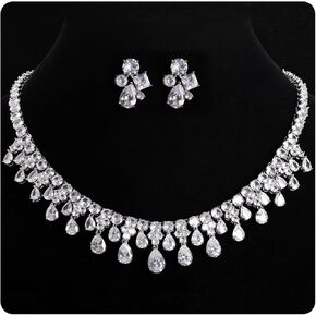 Bridal Jewelry Set for Wedding Bride Crystal Necklace Earrings Set Bridal Wedding Jewelry Sets Costume Jewelry for Women Free Wedding Party Prom Jewelry for Bridal Bridesmaid