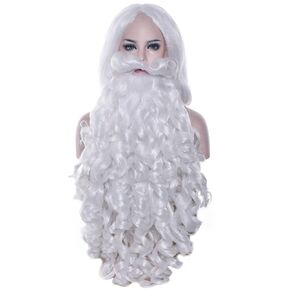 IMISSU Long Moustache Christmas Costumes Santa Claus White Wig and Beard Set Xmas Gift Cosplay Wigs (80cm Beard and Wig)