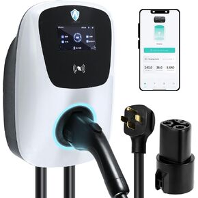 Level 2 EV Charger 240V/48A J1772 Electric Vehicle Charger NEMA 14-50 Plug Charging Station w/for Tesla Adapter w/App Control RFID Card WiFi 24Ft Cable Indoor/Outdoor Fast Charger