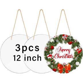 3 Pcs 12" Round Sublimation Door Hanger Blanks, Unfinished Metal Aluminum Circle Blanks for Sublimation Printing, Christmas Wall Hanging Ornaments, Welcome Door Sign with Rope for Heat Press