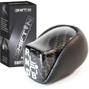 Black Carbon Fiber Gear Shift Knob Lever Shifter for Toyota Prius Prime Plug-in Hybrid AWD-e (Black Leather/Carbon Fiber Pattern)
