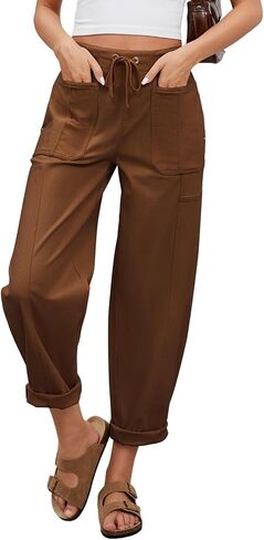 Ladyful Womens Corduroy Barrel Pant Mid Rise Boyfriend Corduroy Trouser Elastic Waist Comfy Work Trouser Bottoms in Saudi Arabia