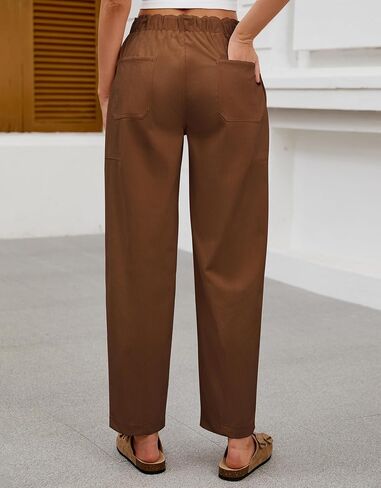 Ladyful Womens Corduroy Barrel Pant Mid Rise Boyfriend Corduroy Trouser Elastic Waist Comfy Work Trouser Bottoms in Saudi Arabia