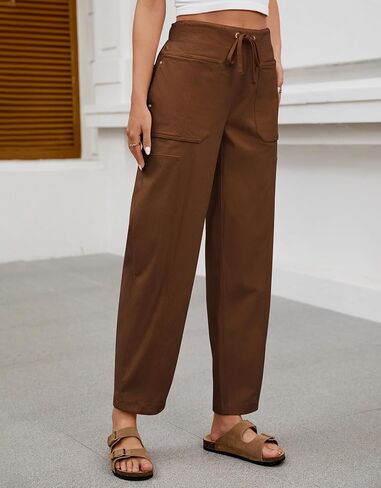 Ladyful Womens Corduroy Barrel Pant Mid Rise Boyfriend Corduroy Trouser Elastic Waist Comfy Work Trouser Bottoms in Saudi Arabia