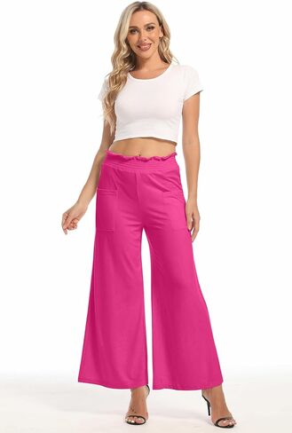 sandbank Women's High Waist Wide Leg Pants Casual Loose Fitted Palazzo Trousers Flowy Elastic Waist Pants with Pockets in Saudi Arabia